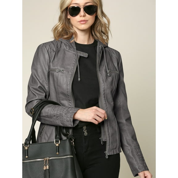 Made by Johnny Women's Removable Hoodie Motorcyle Jacket XL GREY