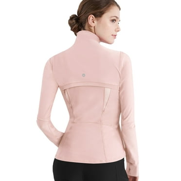 Made by Johnny Women's Running Shirt Full Zip Workout Track Jacket with Thumb Holes L BLOSSOM