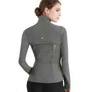 Made by Johnny Women's Running Shirt Full Zip Workout Track Jacket with Thumb Holes L CHARCOAL