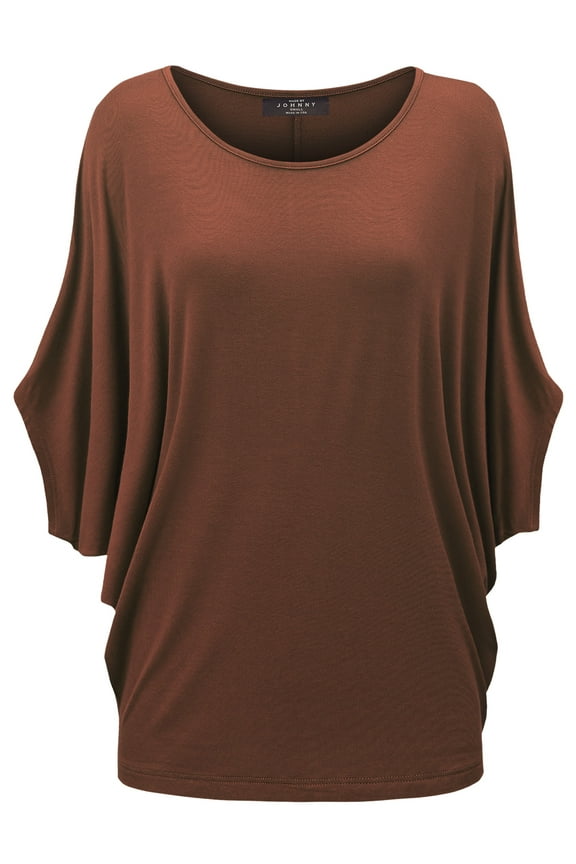 Women's Scoop Neck Half Sleeve Batwing Dolman Top L RUST