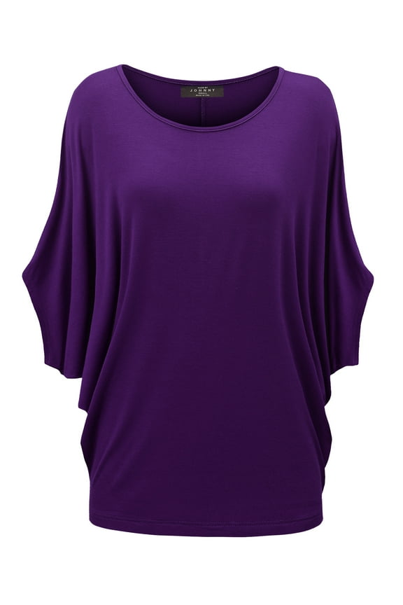 Women's Scoop Neck Half Sleeve Batwing Dolman Top M DARK_PURPLE