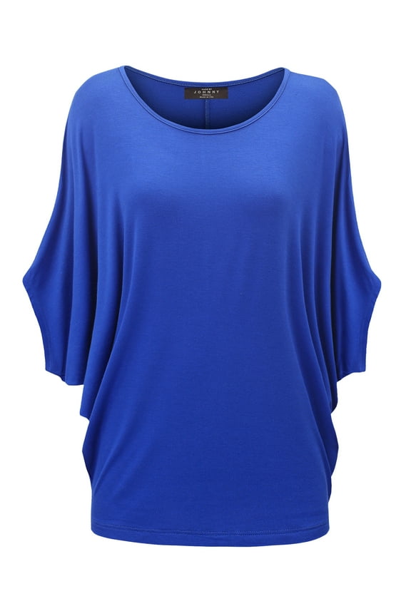Women's Scoop Neck Half Sleeve Batwing Dolman Top M ROYAL_BRITE
