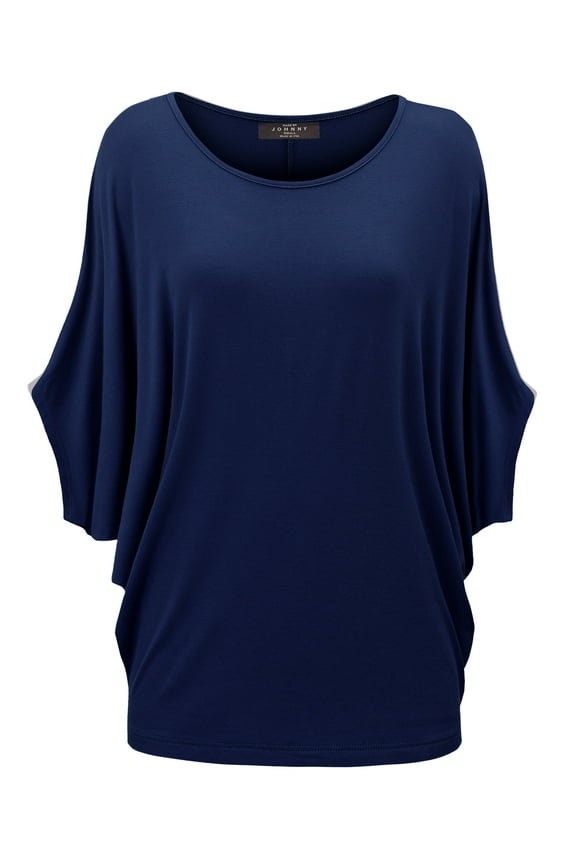 Women's Scoop Neck Half Sleeve Batwing Dolman Top XL NAVY