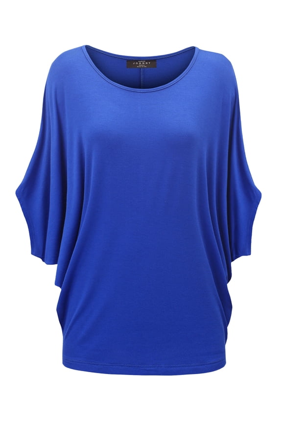 Women's Scoop Neck Half Sleeve Batwing Dolman Top XXXL ROYAL_BRITE