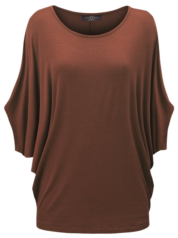 Women's Scoop Neck Half Sleeve Batwing Dolman Top XXXL RUST