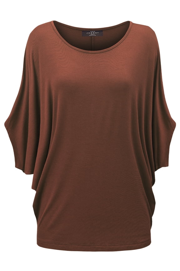 Women's Scoop Neck Half Sleeve Batwing Dolman Top XXXL RUST