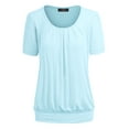 thumbnail image 1 of Made by Johnny Women's Scoop Neck Short Sleeve Pleated Front Blouse Tunic Top L AQUA, 1 of 6