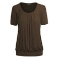 thumbnail image 1 of Made by Johnny Women's Scoop Neck Short Sleeve Pleated Front Blouse Tunic Top L BROWN, 1 of 6