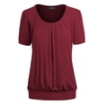 thumbnail image 1 of Made by Johnny Women's Scoop Neck Short Sleeve Pleated Front Blouse Tunic Top L WINE, 1 of 6