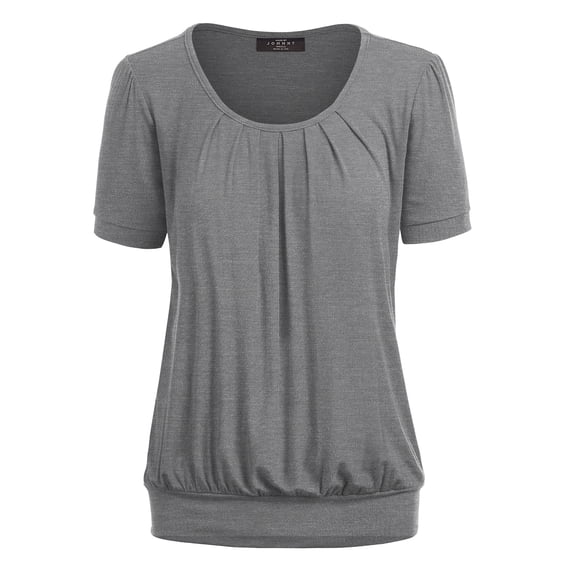 Made by Johnny Women's Scoop Neck Short Sleeve Pleated Front Blouse Tunic Top M HEATHER_DARK_GREY