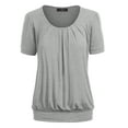 thumbnail image 1 of Made by Johnny Women's Scoop Neck Short Sleeve Pleated Front Blouse Tunic Top M HEATHER_GREY, 1 of 6