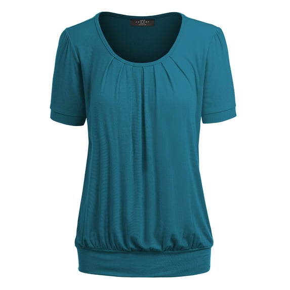 Made by Johnny Women's Scoop Neck Short Sleeve Pleated Front Blouse Tunic Top S TEAL