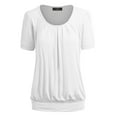 thumbnail image 1 of Made by Johnny Women's Scoop Neck Short Sleeve Pleated Front Blouse Tunic Top S WHITE, 1 of 6