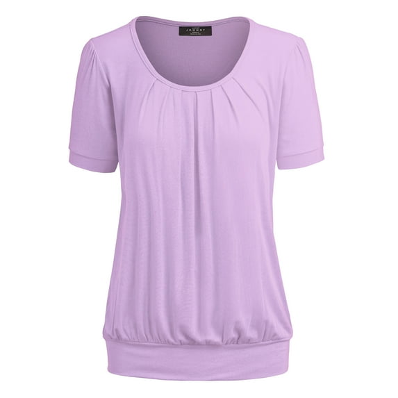 Made by Johnny Women's Scoop Neck Short Sleeve Pleated Front Blouse Tunic Top XL LILAC