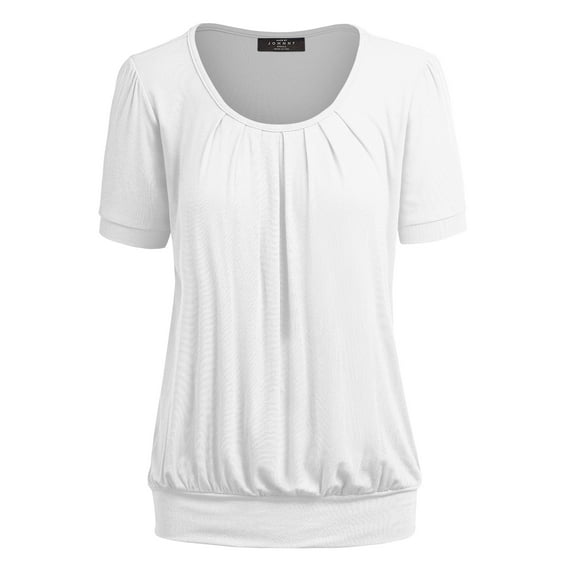 Made by Johnny Women's Scoop Neck Short Sleeve Pleated Front Blouse Tunic Top XL WHITE