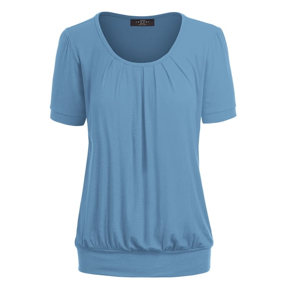 Made by Johnny Women's Scoop Neck Short Sleeve Pleated Front Blouse Tunic Top XXL DENIM