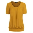 thumbnail image 1 of Made by Johnny Women's Scoop Neck Short Sleeve Pleated Front Blouse Tunic Top XXL MUSTARD, 1 of 6
