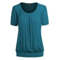 thumbnail image 1 of Made by Johnny Women's Scoop Neck Short Sleeve Pleated Front Blouse Tunic Top XXL TEAL, 1 of 6