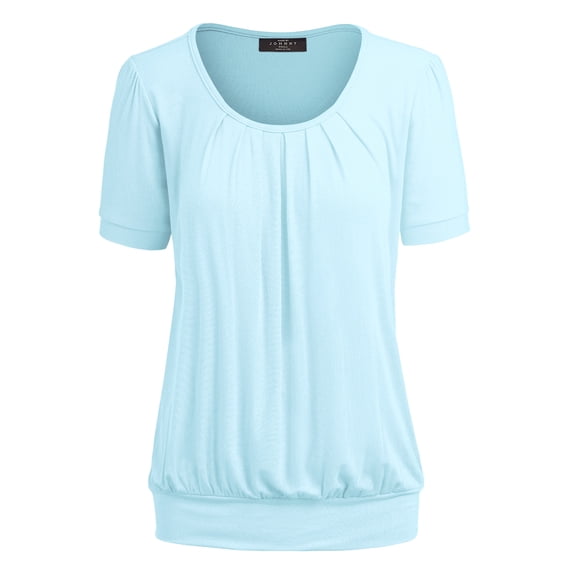 Made by Johnny Women's Scoop Neck Short Sleeve Pleated Front Blouse Tunic Top XXXL AQUA