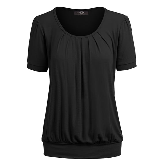 Made by Johnny Women's Scoop Neck Short Sleeve Pleated Front Blouse Tunic Top XXXL BLACK