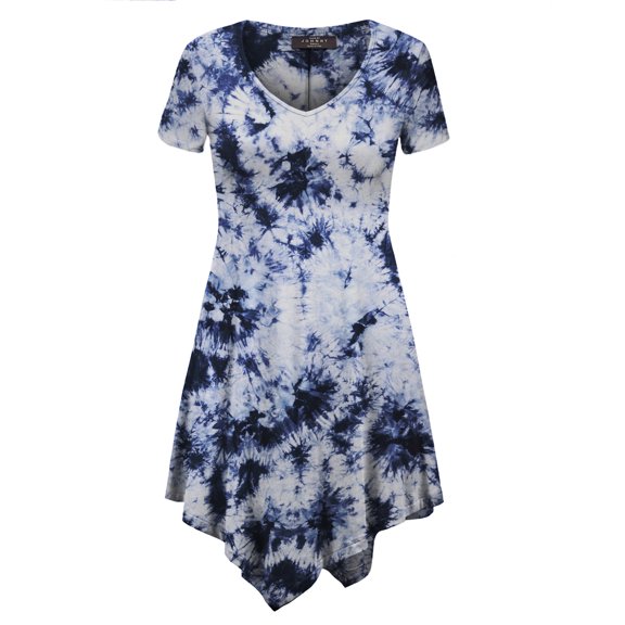Made by Johnny Women's Short Sleeve All Over Tie-Dye Tunic Top M WHITE_NAVY