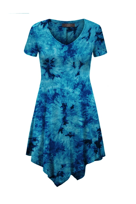 Women's Short Sleeve All Over Tie-Dye Tunic Top S TEAL