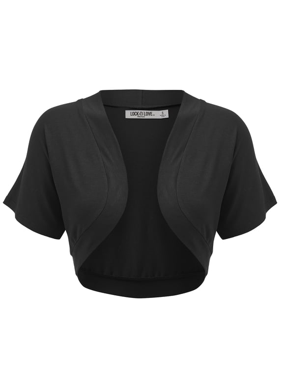 Women's Short Sleeve Cropped Bolero Shrug Open Cardigan L BLACK