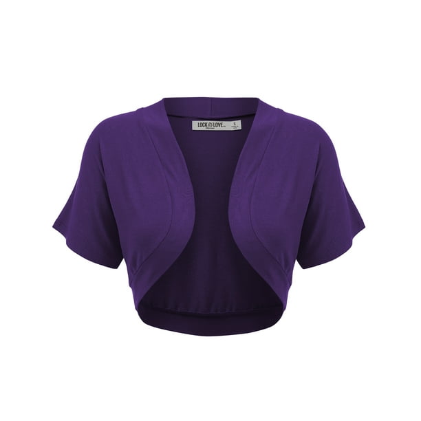 Made by Johnny Women s Short Sleeve Cropped Bolero Shrug Open Cardigan L DARK PURPLE Walmart Business Supplies