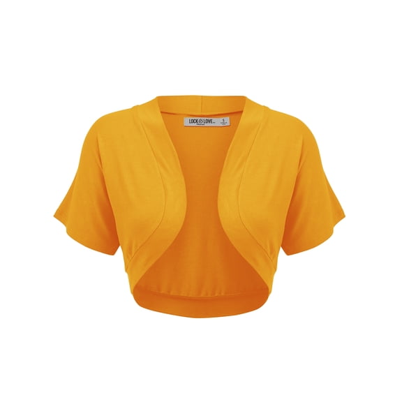 Made by Johnny Women's Short Sleeve Cropped Bolero Shrug Open Cardigan L MUSTARD