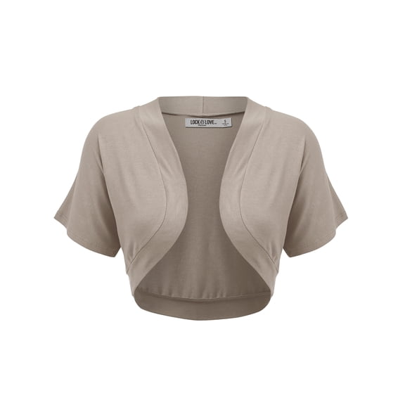 Made by Johnny Women's Short Sleeve Cropped Bolero Shrug Open Cardigan L TAUPE