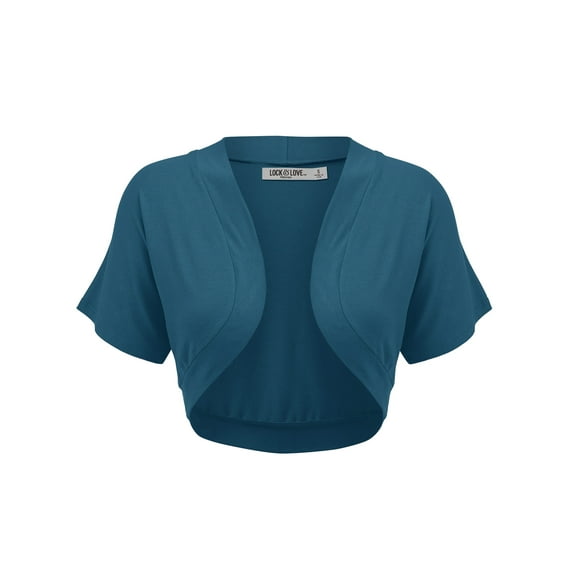 Made by Johnny Women's Short Sleeve Cropped Bolero Shrug Open Cardigan L TEAL