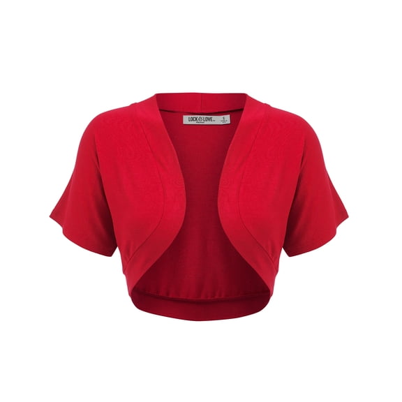 Made by Johnny Women's Short Sleeve Cropped Bolero Shrug Open Cardigan M RED