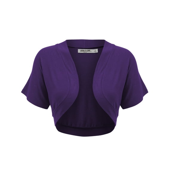 Made by Johnny Women's Short Sleeve Cropped Bolero Shrug Open Cardigan S DARK_PURPLE