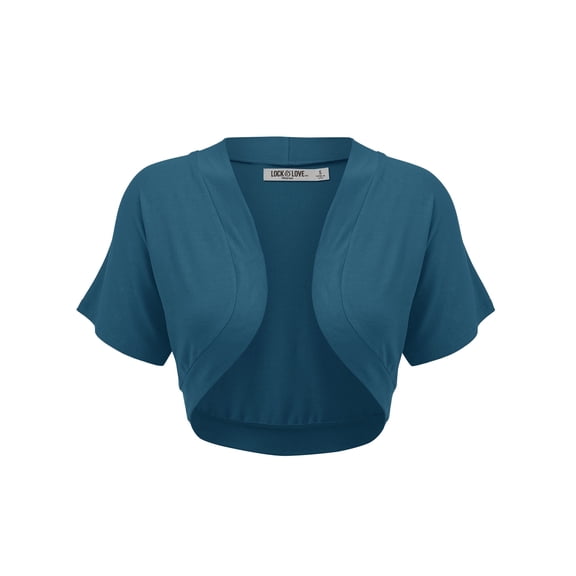 Made by Johnny Women's Short Sleeve Cropped Bolero Shrug Open Cardigan S TEAL