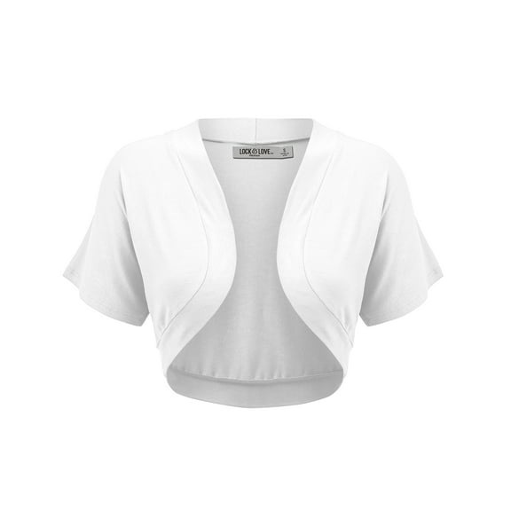 Made by Johnny Women's Short Sleeve Cropped Bolero Shrug Open Cardigan S WHITE