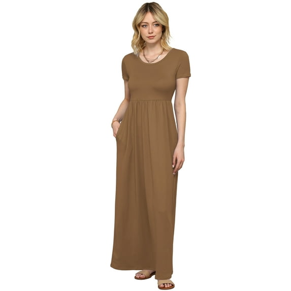 Made by Johnny Women's Short Sleeve Loose Plain Casual Long Maxi Dresses with Pockets L TAUPE