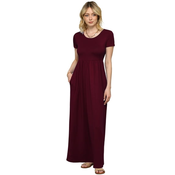 Made by Johnny Women's Short Sleeve Loose Plain Casual Long Maxi Dresses with Pockets S WINE