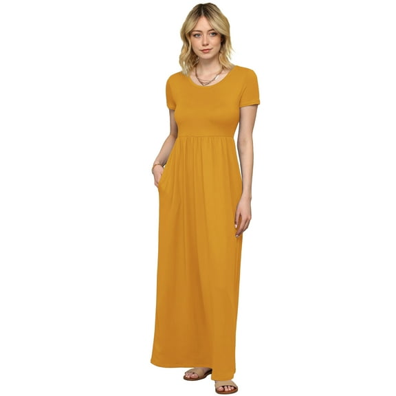 Made by Johnny Women's Short Sleeve Loose Plain Casual Long Maxi Dresses with Pockets XL MUSTARD