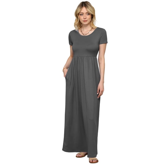 Made by Johnny Women's Short Sleeve Loose Plain Casual Long Maxi Dresses with Pockets XS CHARCOAL