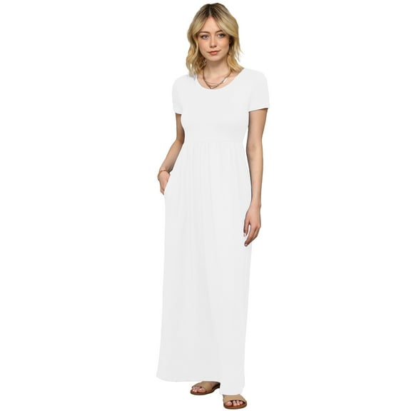 Made by Johnny Women's Short Sleeve Loose Plain Casual Long Maxi Dresses with Pockets XXL WHITE
