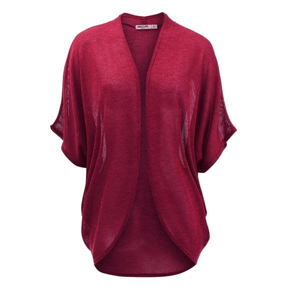 Made by Johnny Women's Short Sleeve Open-Front Batwing Cardigan L BURGUNDY