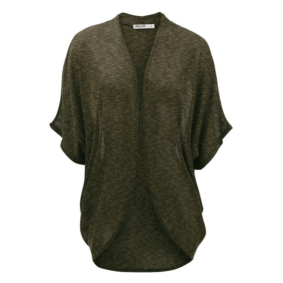 Made by Johnny Women's Short Sleeve Open-Front Batwing Cardigan L OLIVE_BLACK