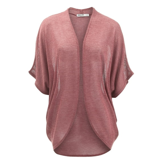 Made by Johnny Women's Short Sleeve Open-Front Batwing Cardigan M MAUVE
