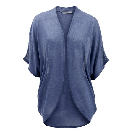 Made by Johnny Women's Short Sleeve Open-Front Batwing Cardigan S ASH_BLUE