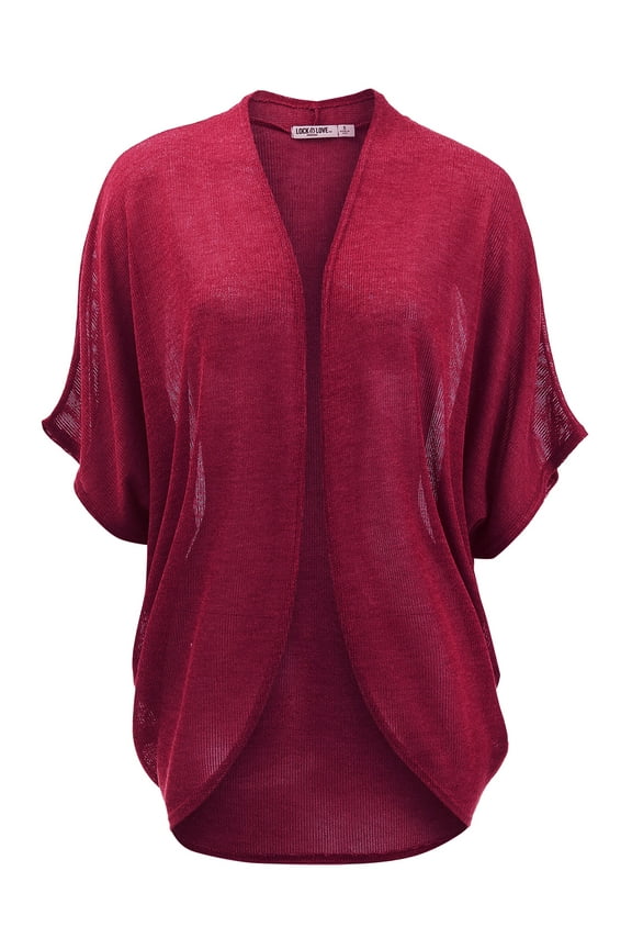 Women's Short Sleeve Open-Front Batwing Cardigan S BURGUNDY