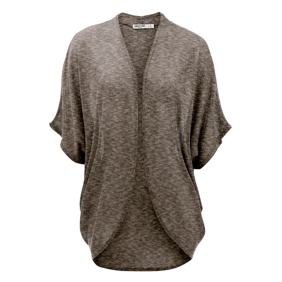 Made by Johnny Women's Short Sleeve Open-Front Batwing Cardigan S KHAKI_BLACK