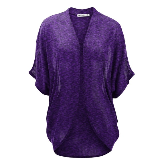 Made by Johnny Women's Short Sleeve Open-Front Batwing Cardigan S PURPLE_BLACK