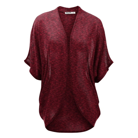 Made by Johnny Women's Short Sleeve Open-Front Batwing Cardigan XL BURGUNDY_BLACK