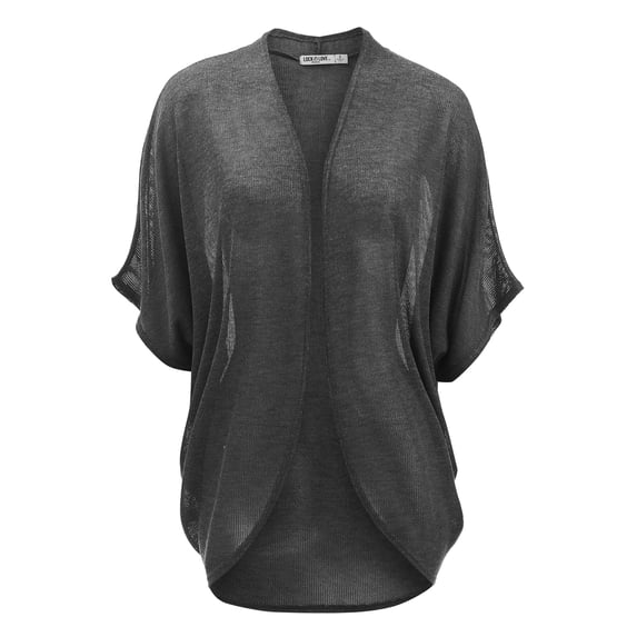 Made by Johnny Women's Short Sleeve Open-Front Batwing Cardigan XXL CHARCOAL