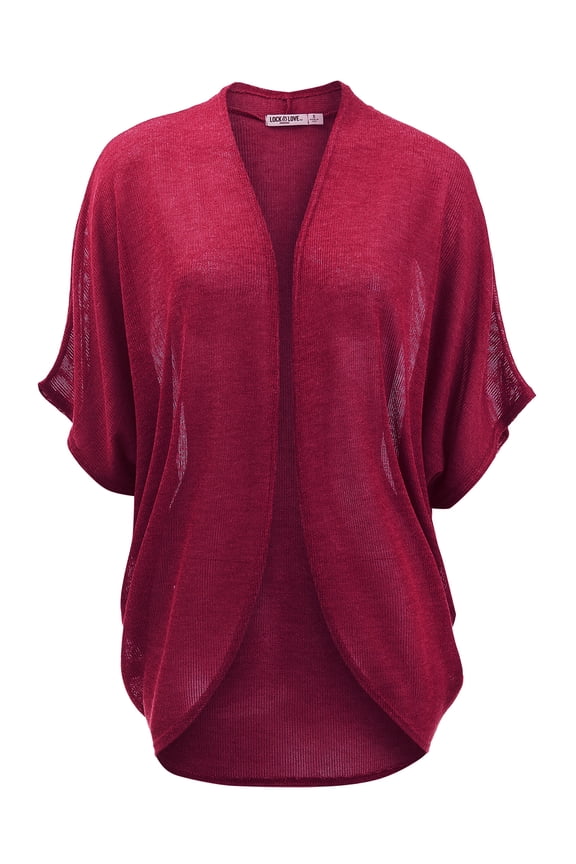 Women's Short Sleeve Open-Front Batwing Cardigan XXXL BURGUNDY